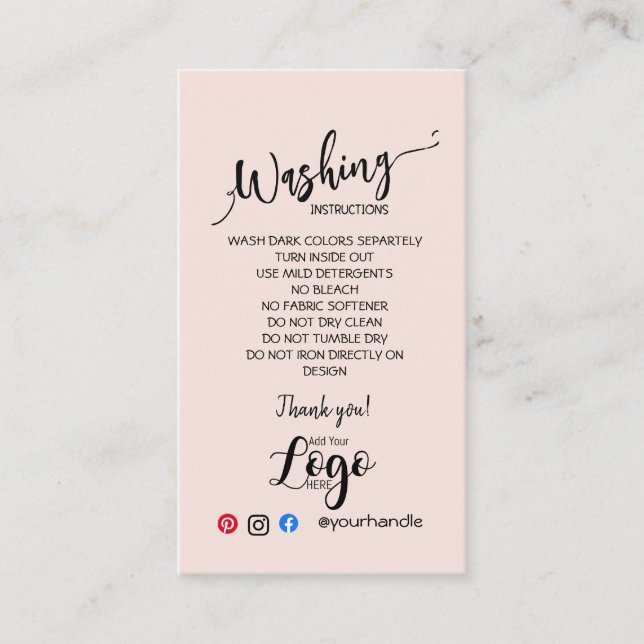 AJOUTER VOS instructions de lavage LOGO CARTES DE  (Devant)