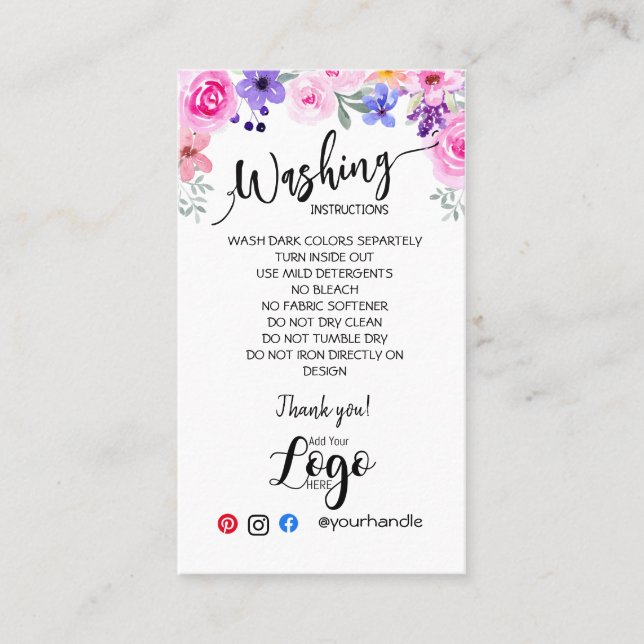 AJOUTER VOS instructions de lavage LOGO CARTES DE  (Devant)