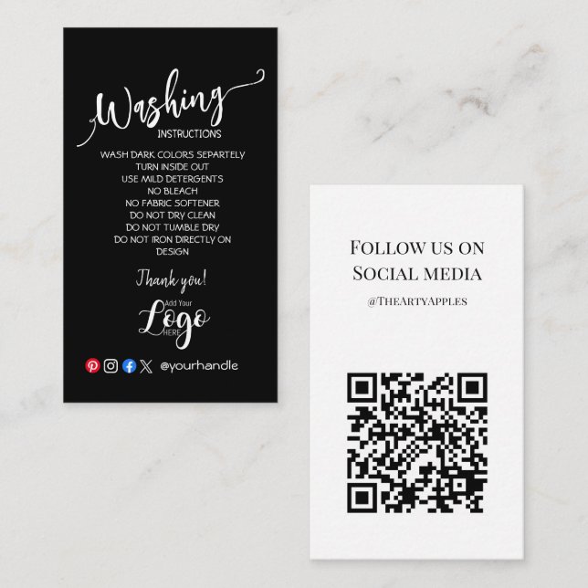 AJOUTER VOS instructions de lavage LOGO CARTES DE  (Devant / Derrière)
