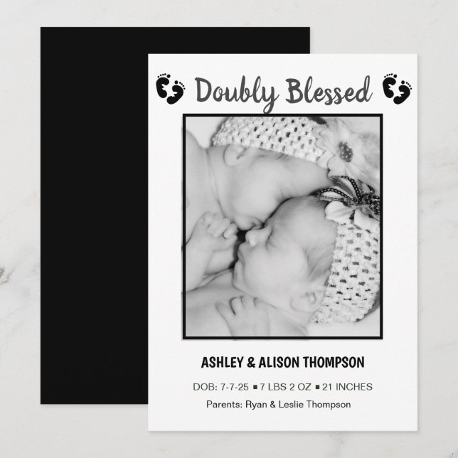 Ajouter votre Faire-part de naissance Photo Twins (Devant / Derrière)