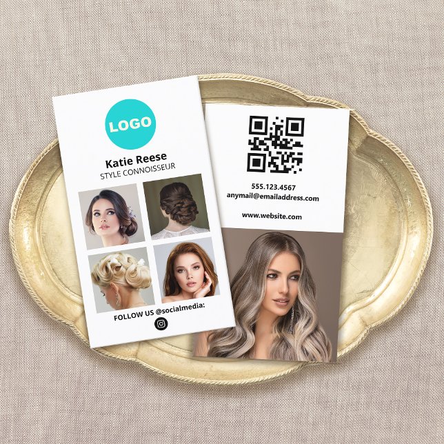 Ajouter votre logo Carte photo de médias sociaux - (add logo social media networking 4 photo grid business cards with qr code)