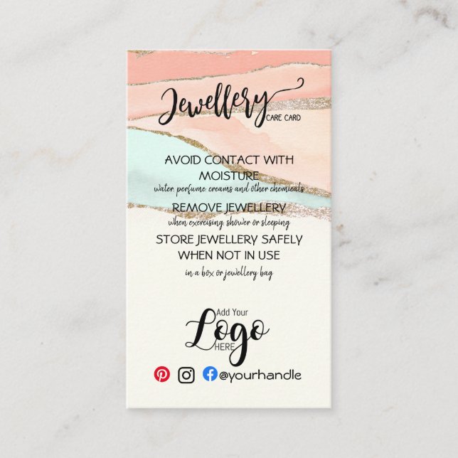 AJOUTER VOTRE LOGO CARTES DE SOINS DE BIJOUX PETIT (Devant)