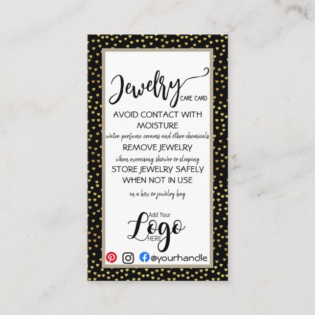 AJOUTER VOTRE LOGO CARTES DE SOINS DE BIJOUX PETIT (Devant)
