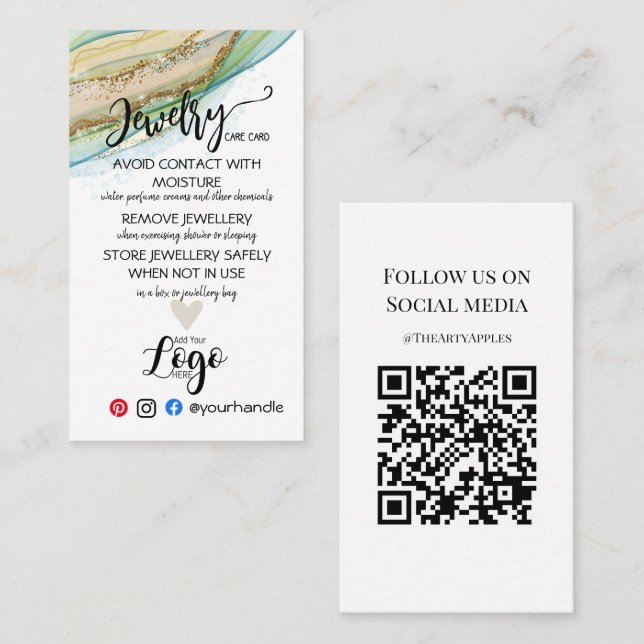 AJOUTER VOTRE LOGO CARTES DE SOINS DE BIJOUX UK (Devant / Derrière)
