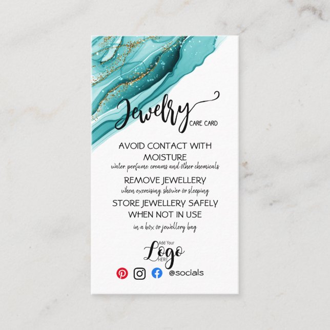 AJOUTER VOTRE LOGO CARTES DE SOINS DE BIJOUX UK (Devant)