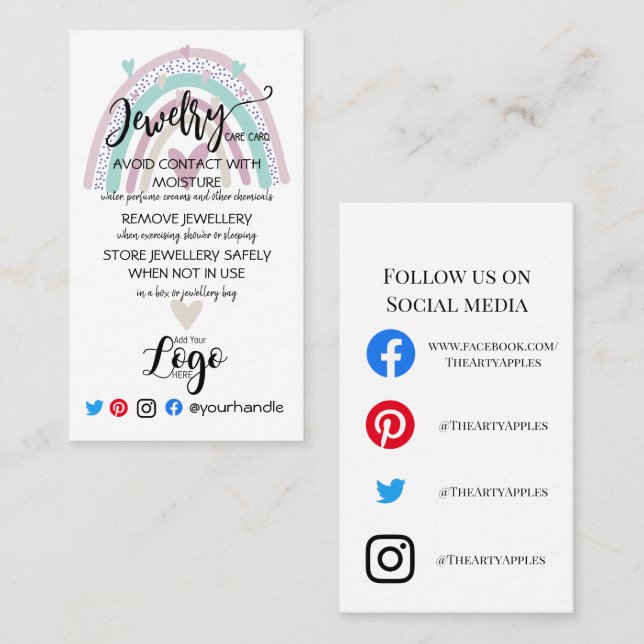 AJOUTER VOTRE LOGO CARTES DE SOINS DE BIJOUX UK (Devant / Derrière)