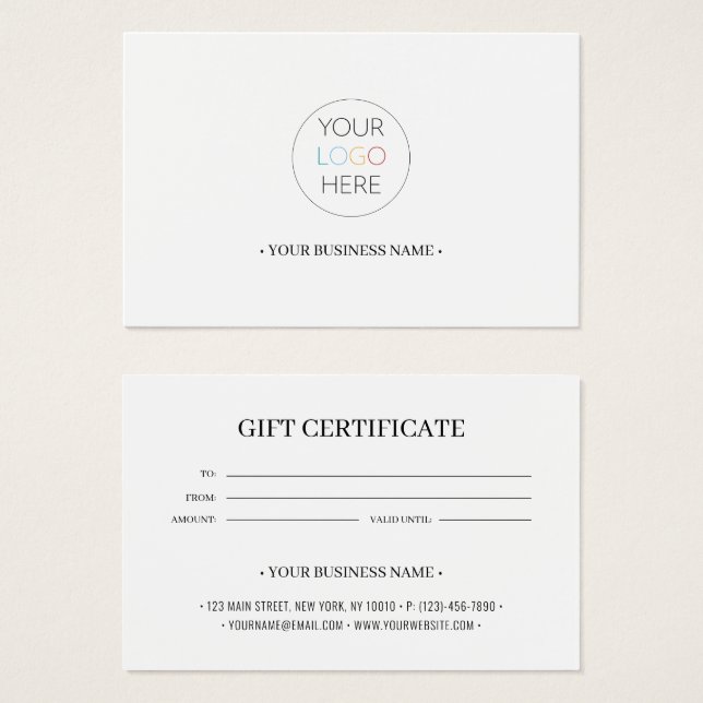 Ajouter votre logo d'entreprise Certificat cadeau  (Devant & derrière)