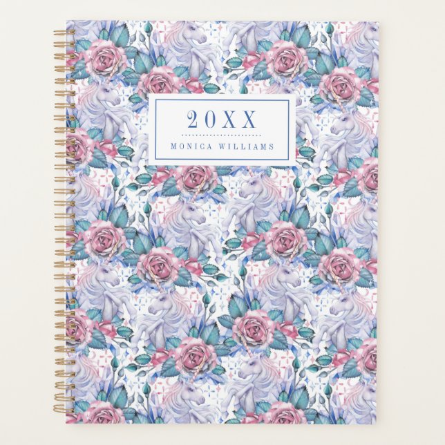 Ajouter votre nom/année | Motif Rose rose et bleu (Devant)