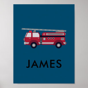 Ajouter votre nom Camion de feu rouge Poster perso