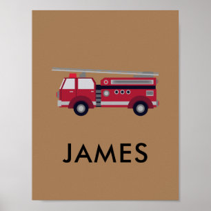 Ajouter votre nom Camion de feu rouge Poster perso