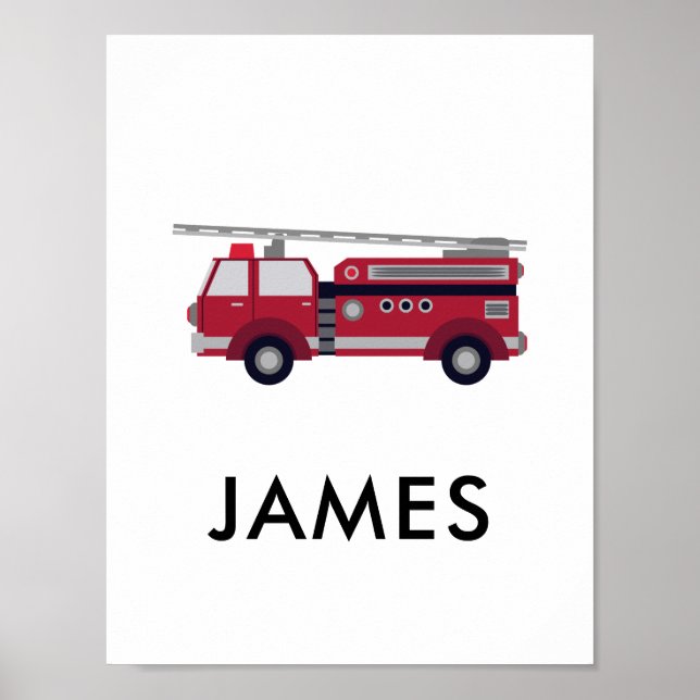 Ajouter votre nom Camion de feu rouge Poster perso (Devant)