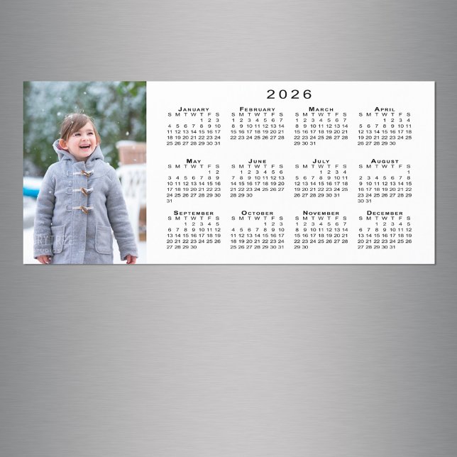 Ajouter Votre Photo 2026 Calendrier Magnet blanc (Add Your Photo 2026 Calendar White Magnet in situ)