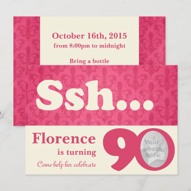 Ajouter votre photo ssh surprise invitation 90e an (Devant / Derrière)