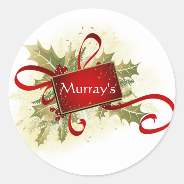 Ajoutez du texte? Stickers de Noël Holly & Ribbon/ (Devant)