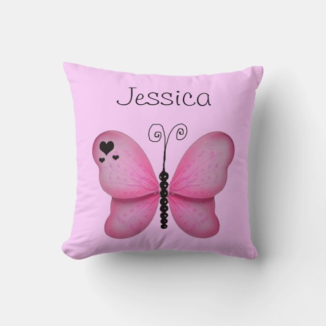 Ajoutez son coussin décoratif de papillon rose (Recto)