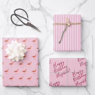 Ajoutez Votre Message 3 Feuilles Flamant Rose