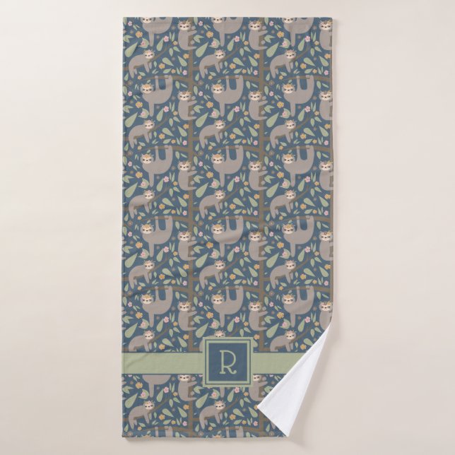 Ajoutez votre motif floral | mignon initial de (Serviette de bain)