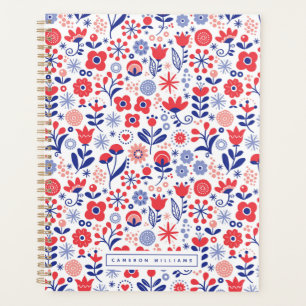 Ajoutez votre nom Motif floral bleu et corail