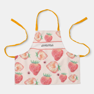 Ajoutez votre nom tablier fraise rose pour enfan