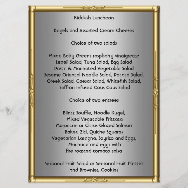 Ajoutez votre propre menu Kiddush pour Bat mitzvah (Devant)