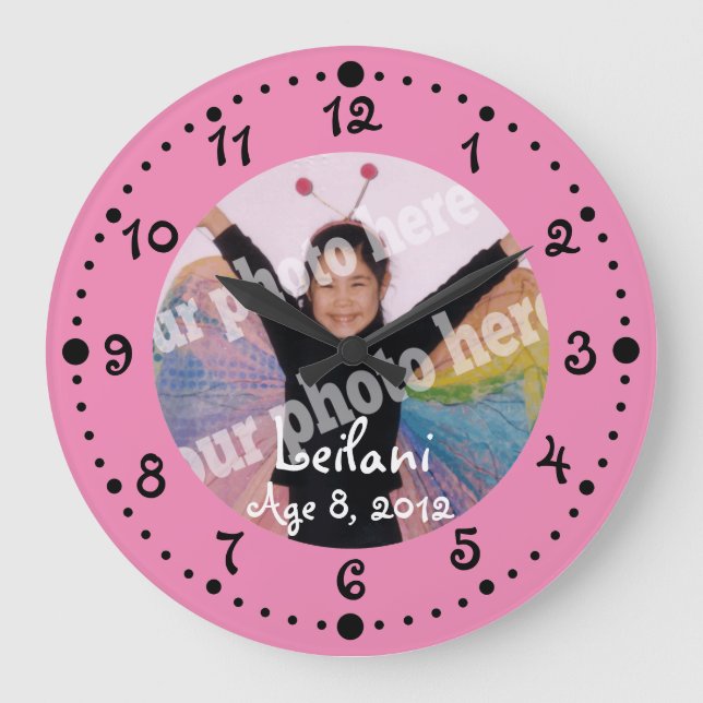 Ajoutez Votre Propre Photo Cute Rose Horloge W/ Mi (Recto)