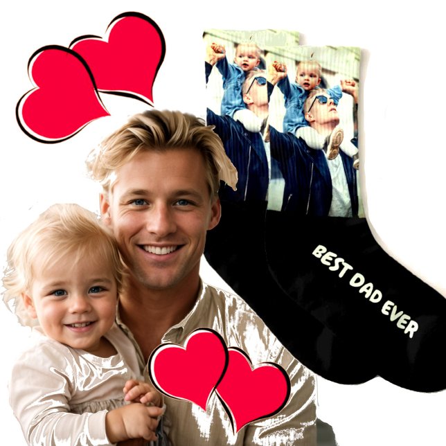 Ajoutez votre propre texte et photo personnalisés (Best dad ever photo and text socks)