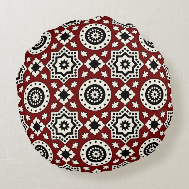 Ajrak Muster Rundpilz Rundes Kissen (Rückseite)