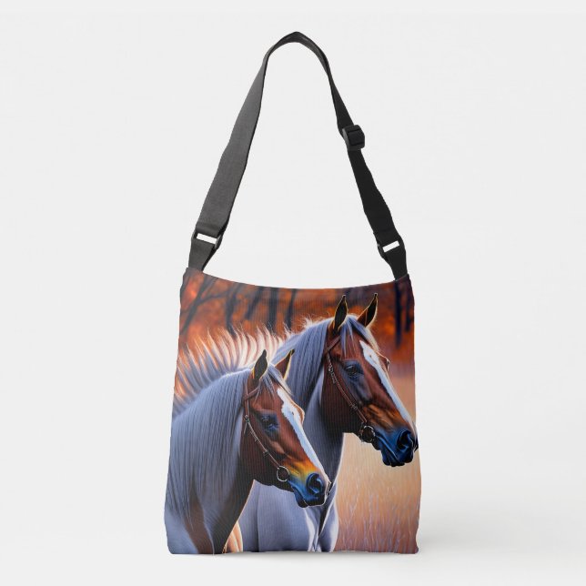 Ajustable Chevaux Brumby Blanc Et Brown, Sac Crossbody (Devant)