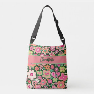 Ajustable Fun Whimsical Flowers Crossbody Sac fourre-tout