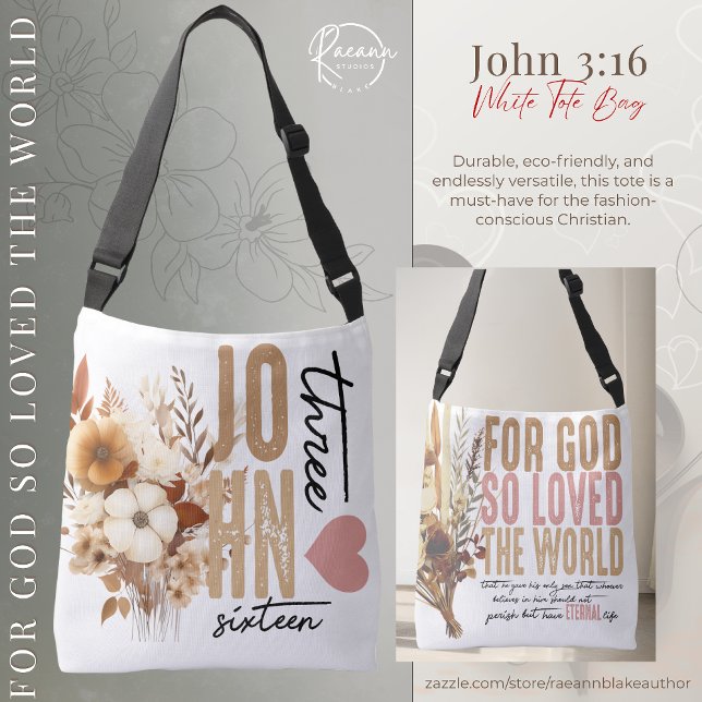 Ajustable Jean 3:16 Bible Verse Sac fourre-tout blanc (Créateur téléchargé)