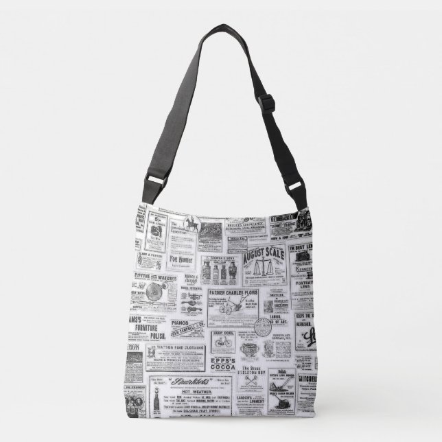 Ajustable Journal noir et blanc Sac fourre-tout imprimé (Devant)