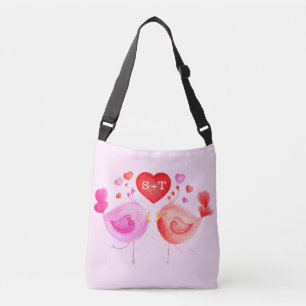 Ajustable Lovebirds coeur aquarelle art sac fourre-tout pers