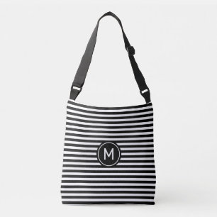 Ajustable Monogramme sur sac bandoulière rayé noir et blanc