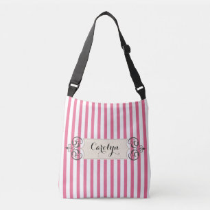 Ajustable Pink and White Stripe Ajouter un nom Sac Customisé