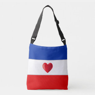 Ajustable Sac à bandoulière bleu rouge et blanc avec cœur