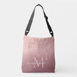 Ajustable Sac bandoulière en glitter rose gold avec texte de