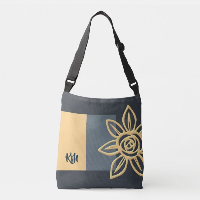 Ajustable Sac carrossable monogramme avec grande fleur jaune (Devant)