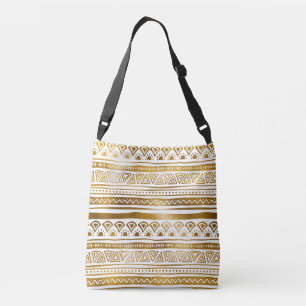 Ajustable Sac croisé Motif tribal or et blanc
