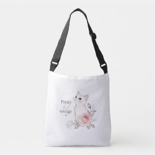 Ajustable Sac fourre-tout floral chat "Mignon mais sauvage"