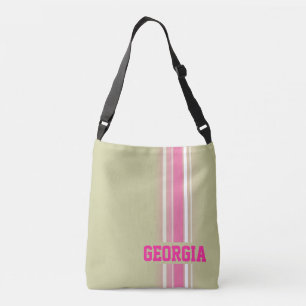 Ajustable Sac rayé aux teintes rose et brun vert épine