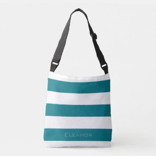 Ajustable Sac rayé sarcelle foncée avec nom ou monogramme