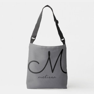 Ajustable son sac fourre-tout gris avec nom et initiale