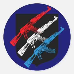 AK 47, rot, weiß und blau Runder Aufkleber