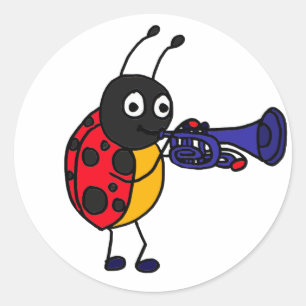AK-Ladybug Playing Trumpet Cartoon Runder Aufkleber