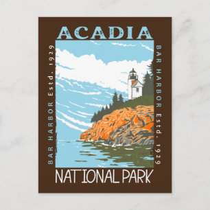 Akadia Nationalpark Bar Harbor Leuchtturm Vintage Postkarte