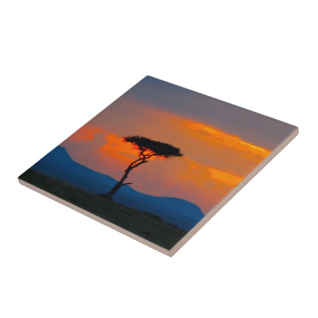 Akazie u. Sonnenuntergang über Masai-Mara-Fliese Fliese (Seite)