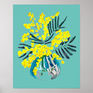 Akazien-Mimose moderne gelbe Blumenkunst Poster