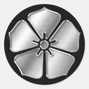 Akechi Clan Kamon Silver Chrome Runder Aufkleber