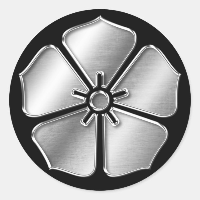 Akechi Clan Kamon Silver Chrome Runder Aufkleber (Vorderseite)