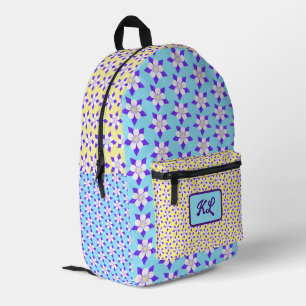 Akelei-Rucksack Blau und Gelb Bedruckter Rucksack